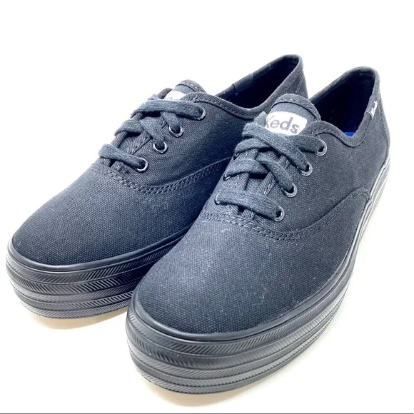 Ked’s solid black platform lace up canvas shoes sneakers 5.5US NEW - Picture 2 of 7